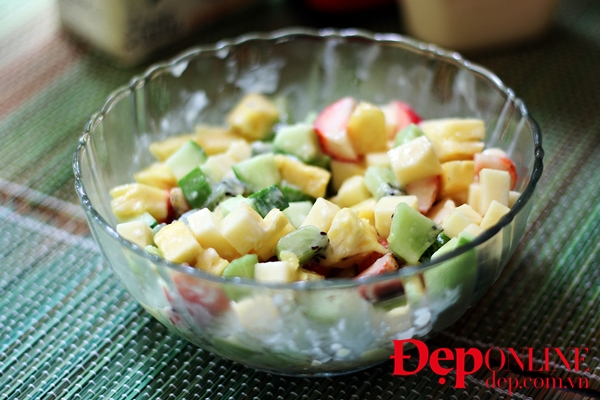 salad trái cây, salad hoa quả, cách làm salad hoa quả, salad kiwi, salad dâu