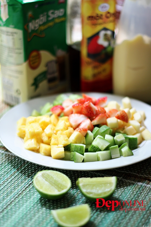 salad trái cây, salad hoa quả, cách làm salad hoa quả, salad kiwi, salad dâu