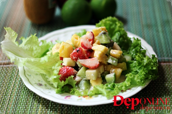 salad trái cây, salad hoa quả, cách làm salad hoa quả, salad kiwi, salad dâu